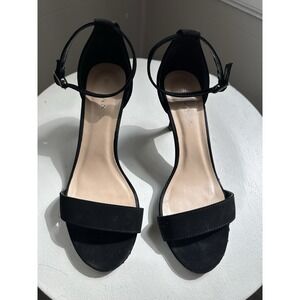 Women's Solanz Black Faux Suede Open Toe Ankle Strap Side‎ Buckle Shoes Sz 7M